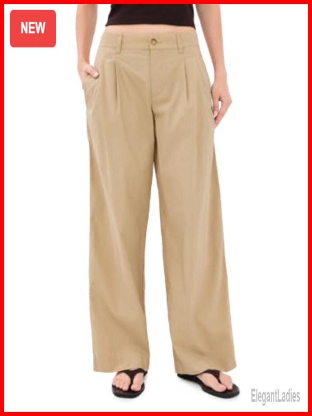 Pleated Poplin Trousers High Rise Straight Leg Wear to Work